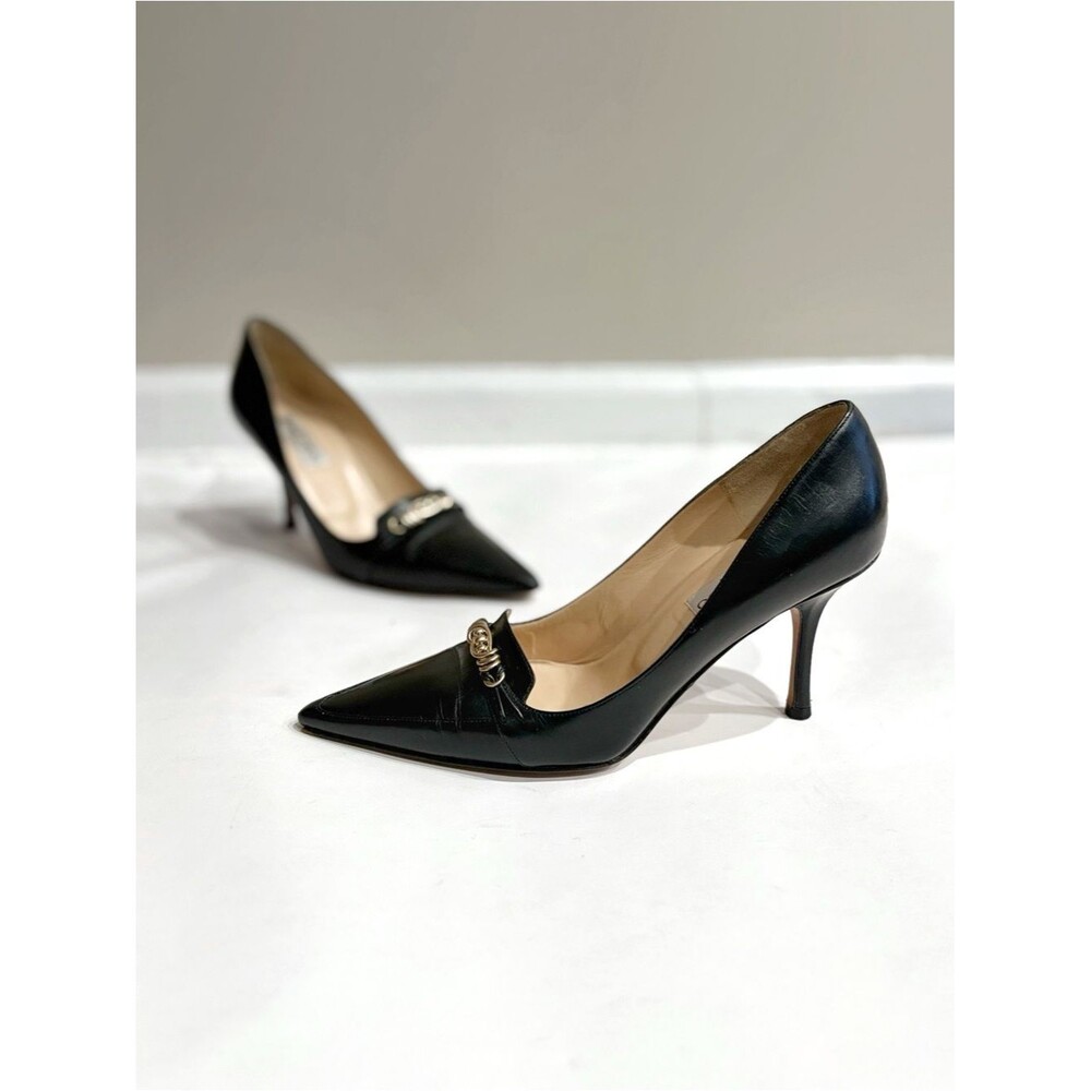 Jimmy Choo Black Leather Pumps Size 38 Pointed Toe Quiet Luxury Chic